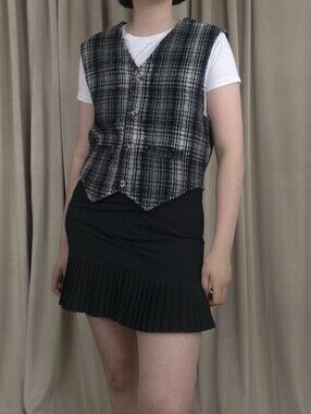 Vintage Paragraff Black and White Plaid Wool Blend Vest